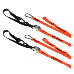 RFX Race Series 1.0 Tie Downs (Orange/Black) With Extra Loop & Carabiner Clip